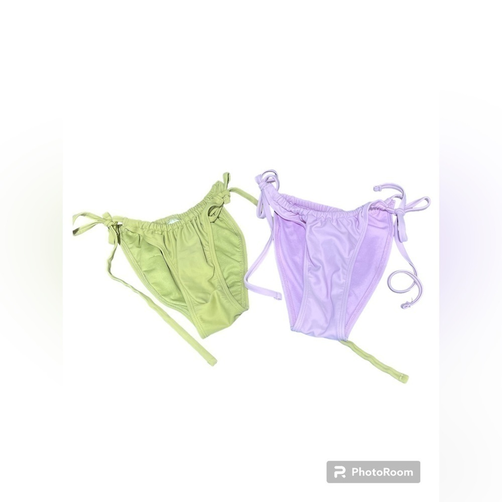 Xhiliration Cheeky Bikini‎ Bathing Suit Bottoms (Sage & Lilac) Size M